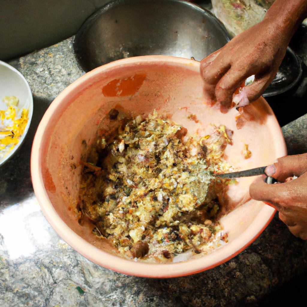 Person preparing traditional Filipino dish