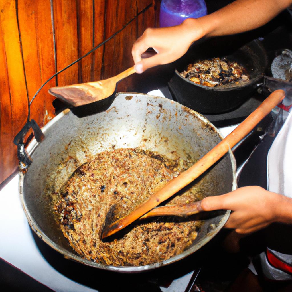 Person cooking traditional Filipino dish
