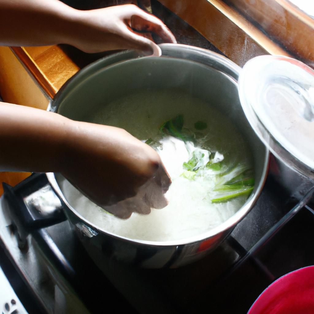 Person cooking Sinigang with rice