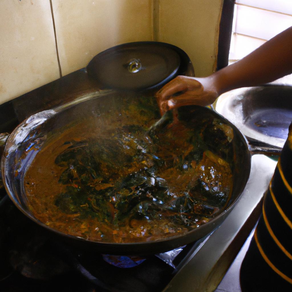 Person cooking Kare-Kare dish