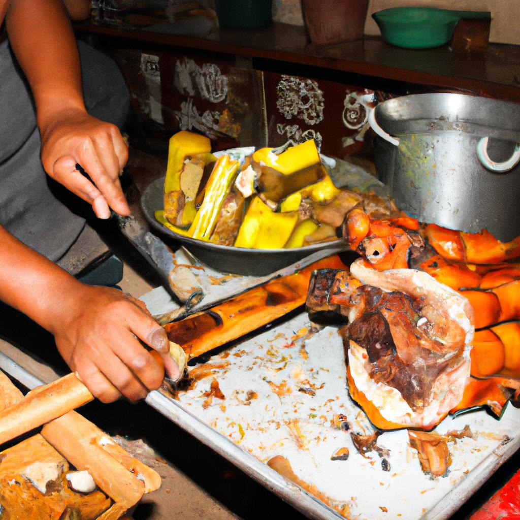 Person preparing traditional Filipino Lechon